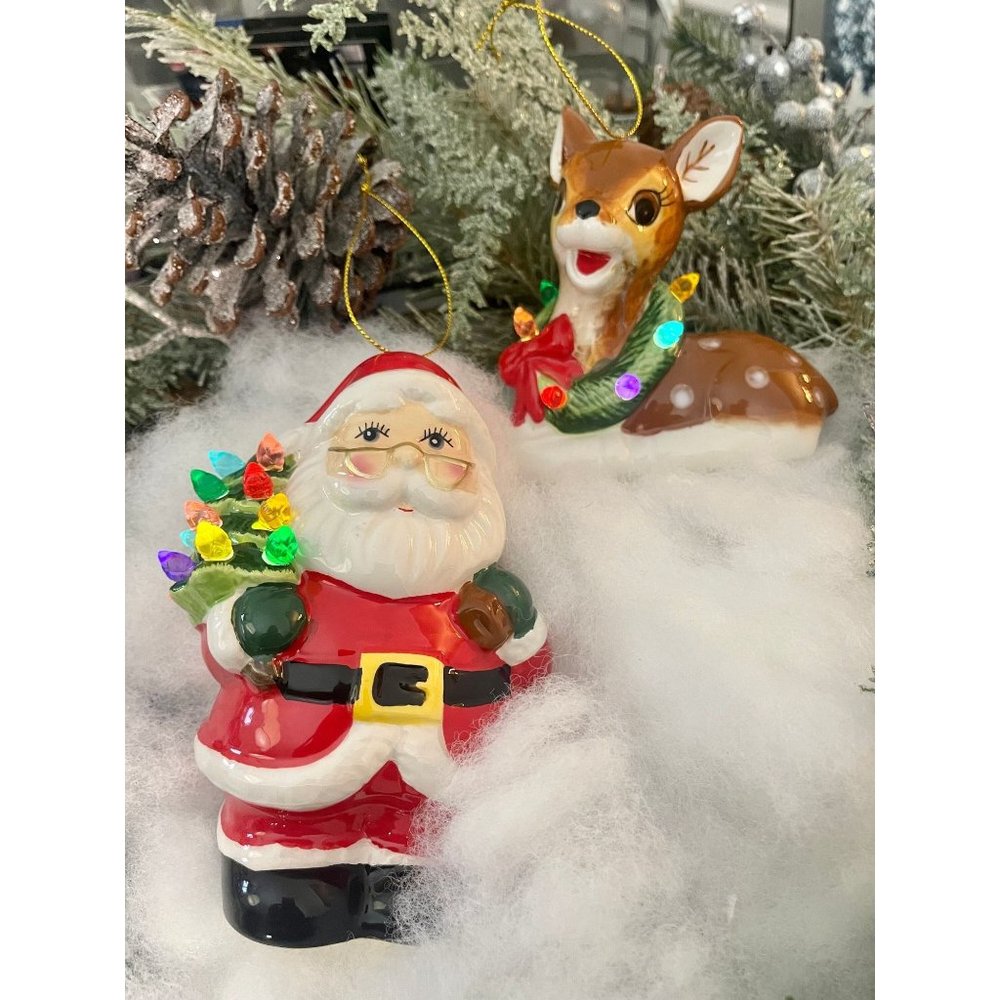 Mr. Christmas Santa and Reindeer Light-Up Set, Mister Christmas Retro Lite Up